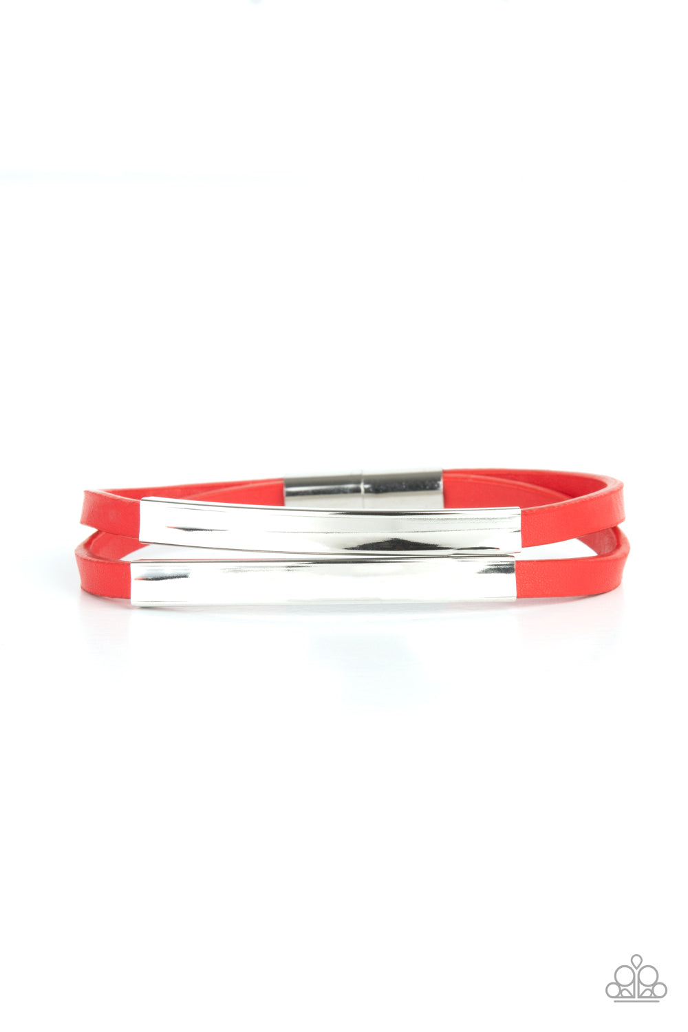 Tahoe Tourist Red Leather and Silver Magnetic Bracelet - Paparazzi  Accessories